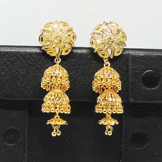 Traditional 1gm gold and micron plated chained jhumkis