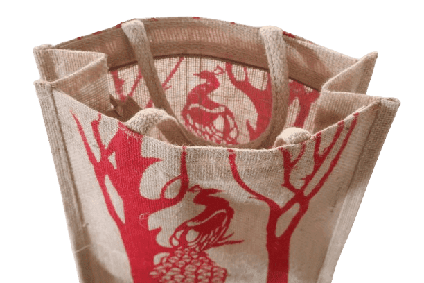 Eco-Friendly Jute Handbag with Red Peacock Design view 2