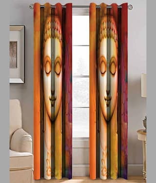BELLA TRUE Set of 2 Window Digital Printed Eyelet Polyester Multi Color Curtains ( 151 x 113 cm )