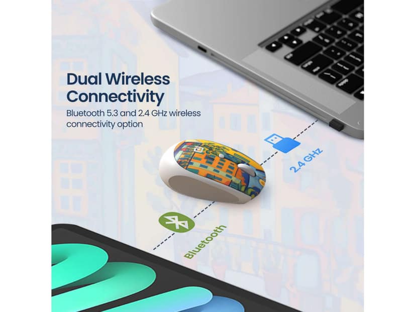 Portronics Toad III Plus Rechargeable Bluetooth Mouse with Bluetooth & 2.4 GHz Wireless Connectivity, Stylish Illustrated Design, 6 Buttons, Soft Silicone Grip for Laptop, PC, Mac view 2