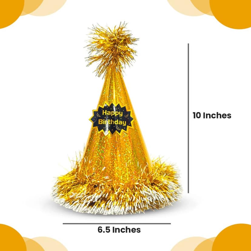 Happy Birthday Golden Glittery Hat with Fringe - 1PC view 5