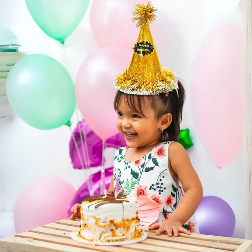 Happy Birthday Golden Glittery Hat with Fringe - 1PC view 6