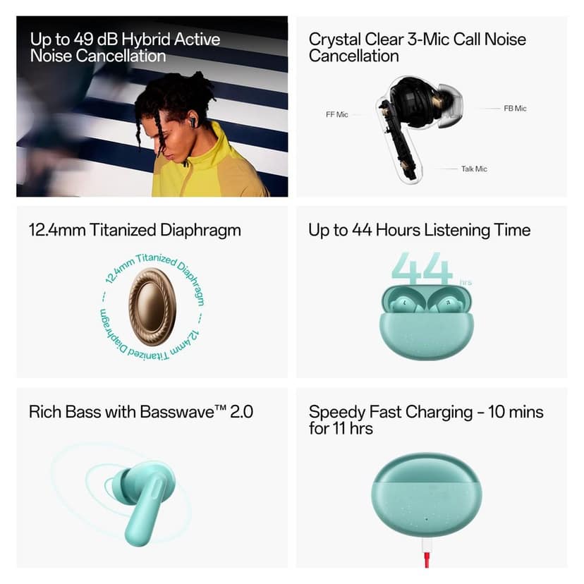 Buds 3 Pro Wireless Earbuds Compatible with OnePlus - 49dB ANC, 44H Playtime, 12.4mm Bass Drivers view 7