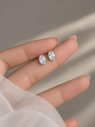 AXORA LIFE 925 Sterling silver Classic Oval Crystal Silver Stud Earrings