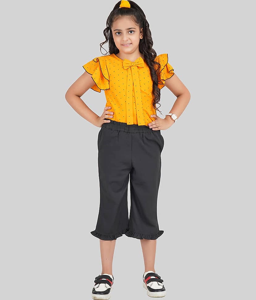 Being Naughty Pack of 1 Girls Polyester Top With Capris ( Yellow & Black )