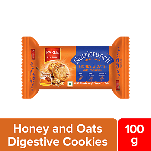 Parle Platina Nutricrunch Biscuit - Honey & Oats, Rich In Fibre, Iron, Vitamins, 100 g