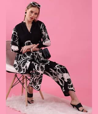 Sheetal associates Women Printed Top With Trousers Co-Ord Set ( Black )