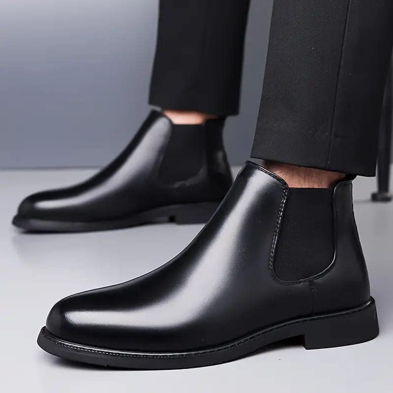 WUGO:: Latest Trendy Men Solid Faux Leather Black Chelsea Boots | Stylish Slip-On Casual Boots For Men's & Boys (Free Home Delivery) view 2