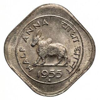 Small Half Anna 1955 Bull, India old Coin Silver Plated Ancient India Heritage