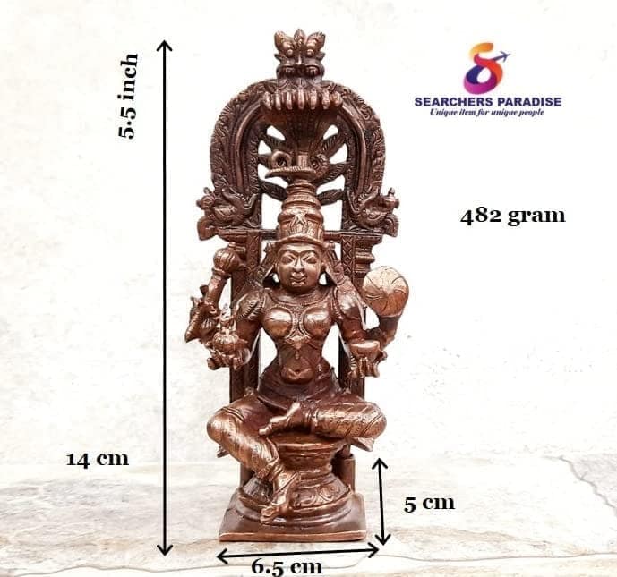 Searchers Paradise - Copper Idols Kohalpur Lakshmi,5.5 inches, Copper Handmade 482 Grams, Patina Antique Finish, Pack of 1 Piece view 2
