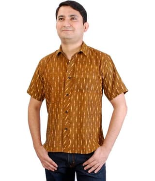 Hand Woven Cotton Mustard Ikat Weave Shirt
