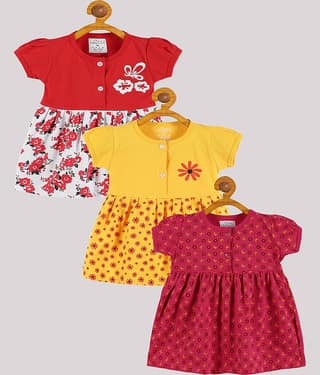 Babeezworld Pack of 3 Baby Girls Cotton Frock ( Multi )
