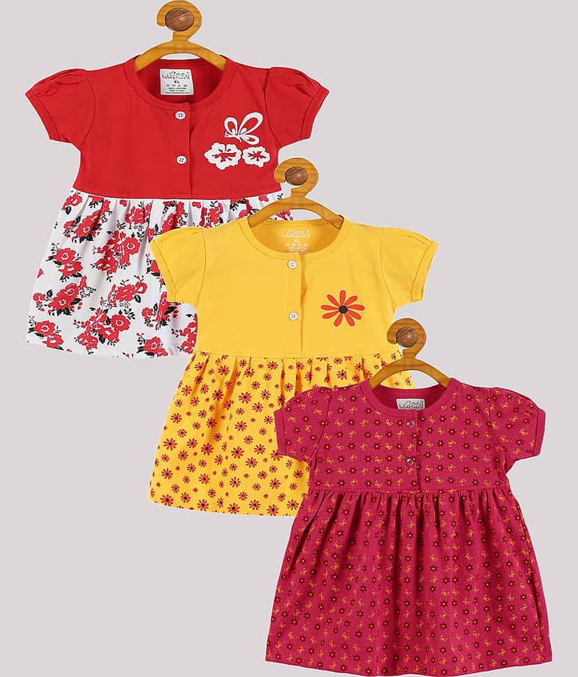 Babeezworld Pack of 3 Baby Girls Cotton Frock ( Multi )