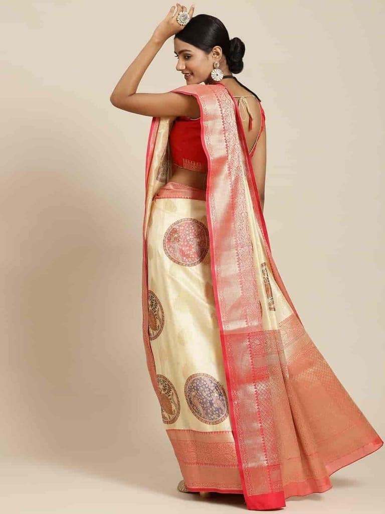 Women's Banarasi Digital Printed Zari Woven Saree with Unstiched Blouse Piece view 2