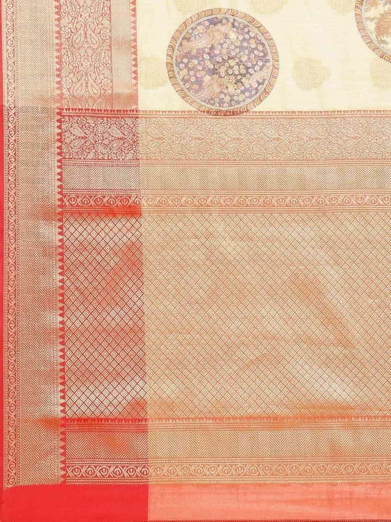 Women's Banarasi Digital Printed Zari Woven Saree with Unstiched Blouse Piece view 6