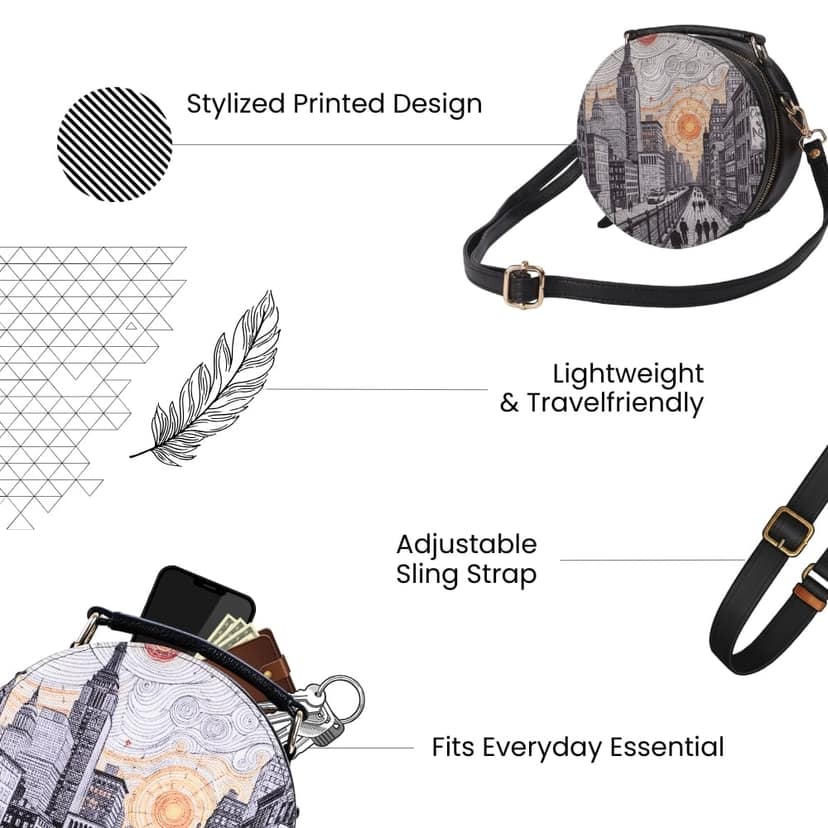 WOTM Round Sling Bag for Women | Travel CrossBody Side Bag for Women | Quirky Sling Purse with Detachable Strap | Birthday Gift for Girls & Girlfriend view 5