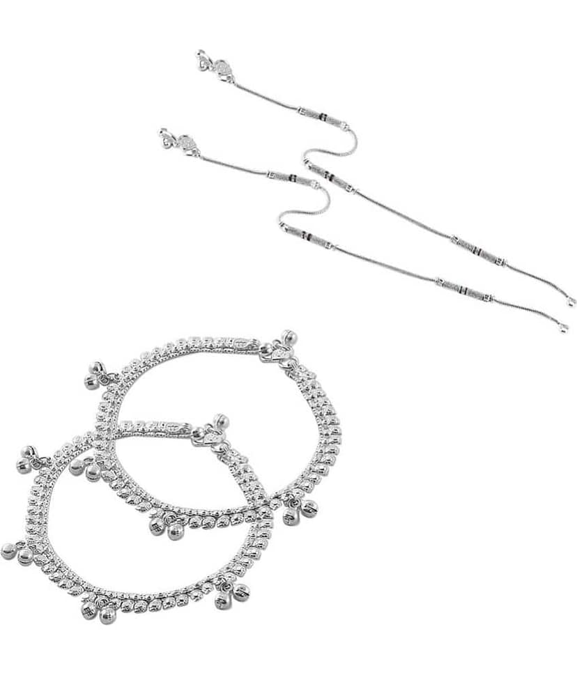 HEER COLLECTION - Silver Anklets ( Pack of 2 )