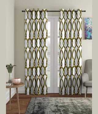 Cortina - Geometric Printed Room Darkening Eyelet Curtain-9 Ft-pack of 2