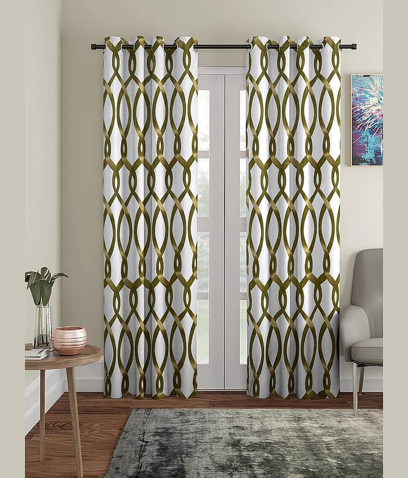 Cortina - Geometric Printed Room Darkening Eyelet Curtain-9 Ft-pack of 2