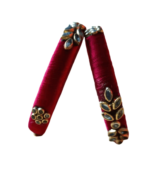 Handmade Maroon Silk Thread Bangles with Stone Embellishments view 3