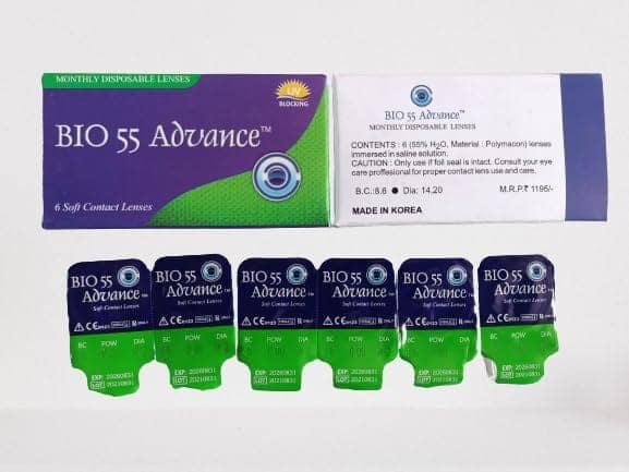 MD Bio 55 Advanced Clear Contact lenses Monthly Disposable with 80 Ml Solution, Lens Case and Lens Holder(UV Blocking, Pack of 6 Lens) (-4.25)