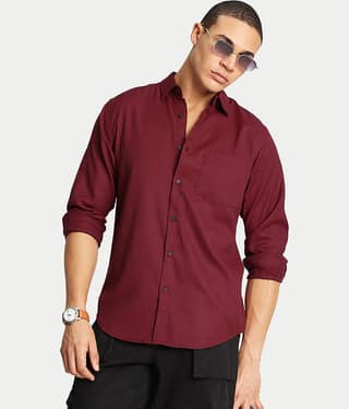 IVOC Cotton Blend Regular Fit Solids Full Sleeves Men's Casual Shirt - Maroon ( Pack of 1 )