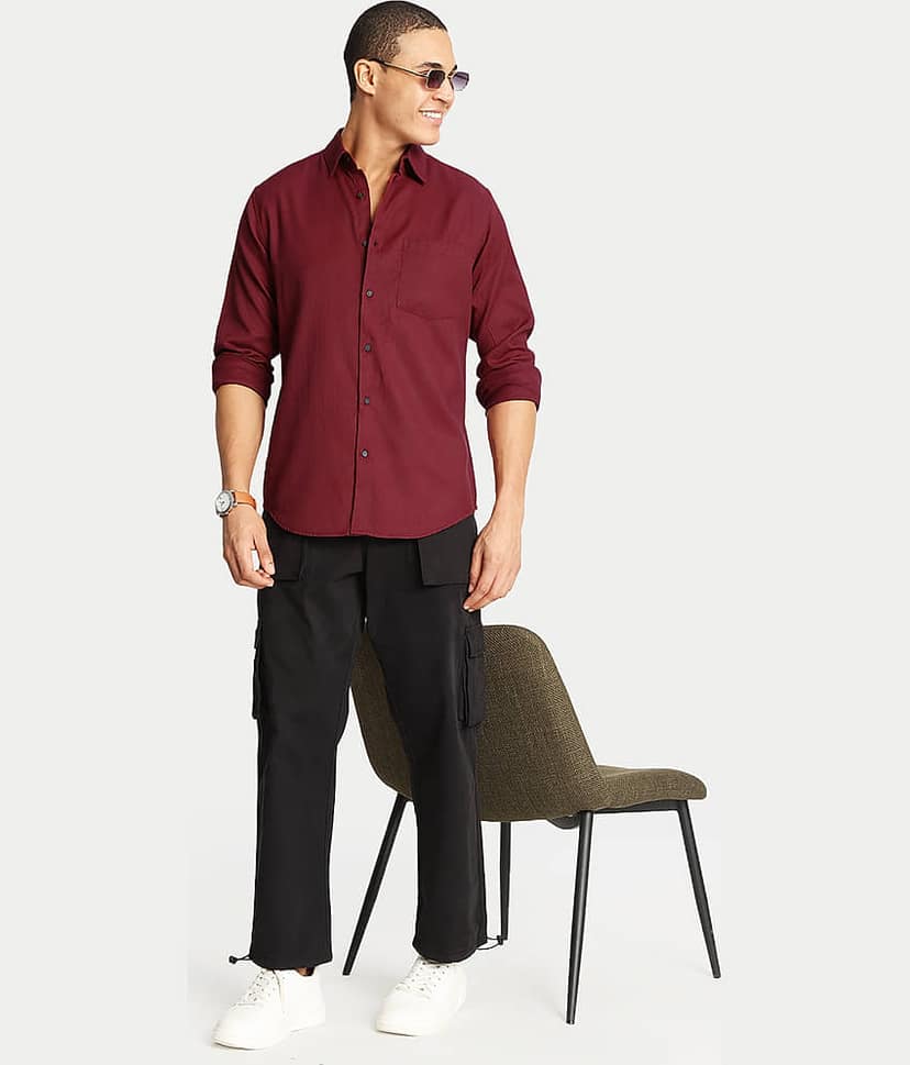 IVOC Cotton Blend Regular Fit Solids Full Sleeves Men's Casual Shirt - Maroon ( Pack of 1 ) view 6