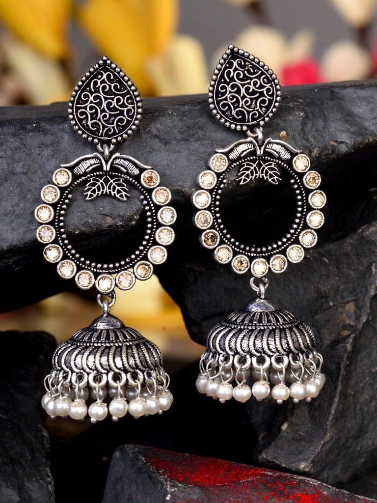 Silver Plated Contemporary Jhumka Earrings view 2