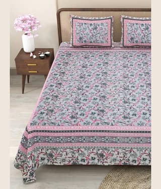CLOTHORO Cotton 1 Double King Bedsheet with 2 Pillow Covers ( Grey )