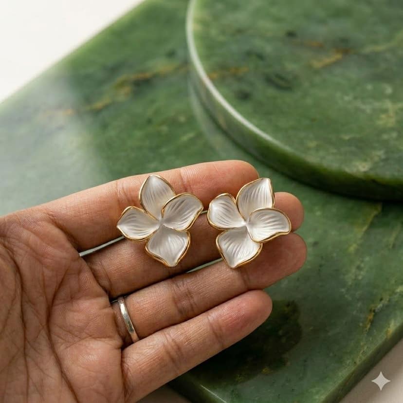 Elegantra White Flower Stud Earrings for Women and Girls | 18K Gold Plated Waterproof Stainless Steel Floral Tops | Anti-Tarnish Premium Korean Western Jewelry view 10