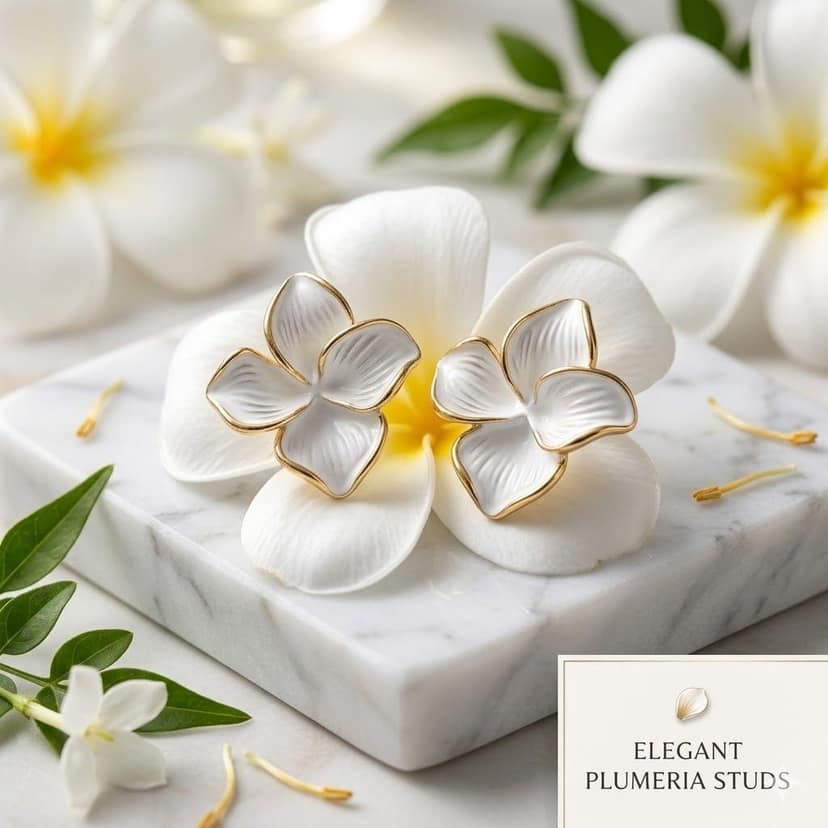 Elegantra White Flower Stud Earrings for Women and Girls | 18K Gold Plated Waterproof Stainless Steel Floral Tops | Anti-Tarnish Premium Korean Western Jewelry view 4