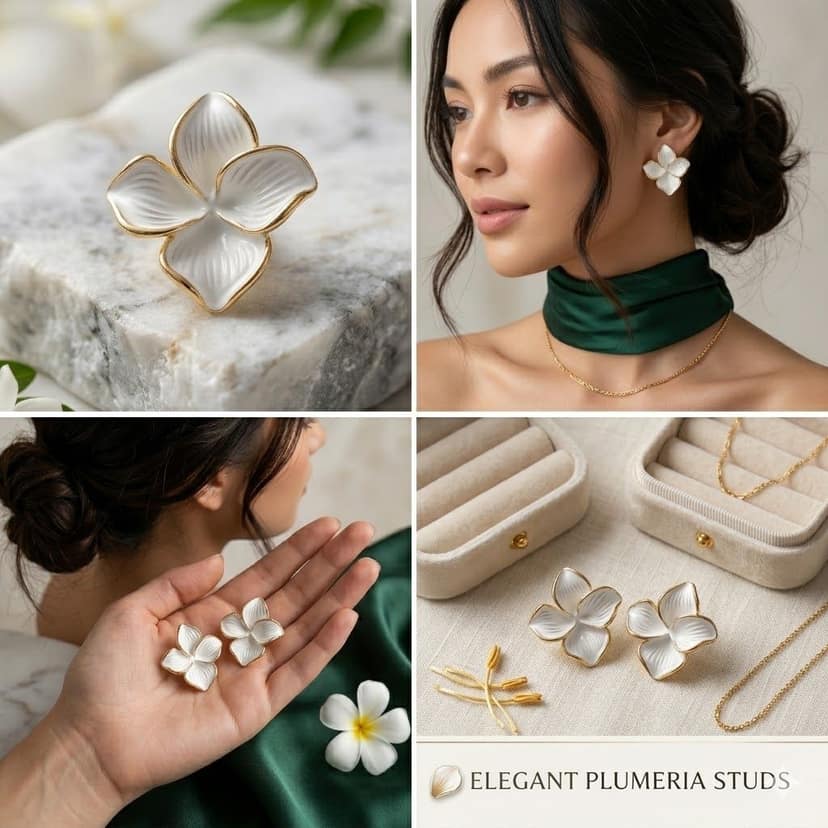 Elegantra White Flower Stud Earrings for Women and Girls | 18K Gold Plated Waterproof Stainless Steel Floral Tops | Anti-Tarnish Premium Korean Western Jewelry view 5