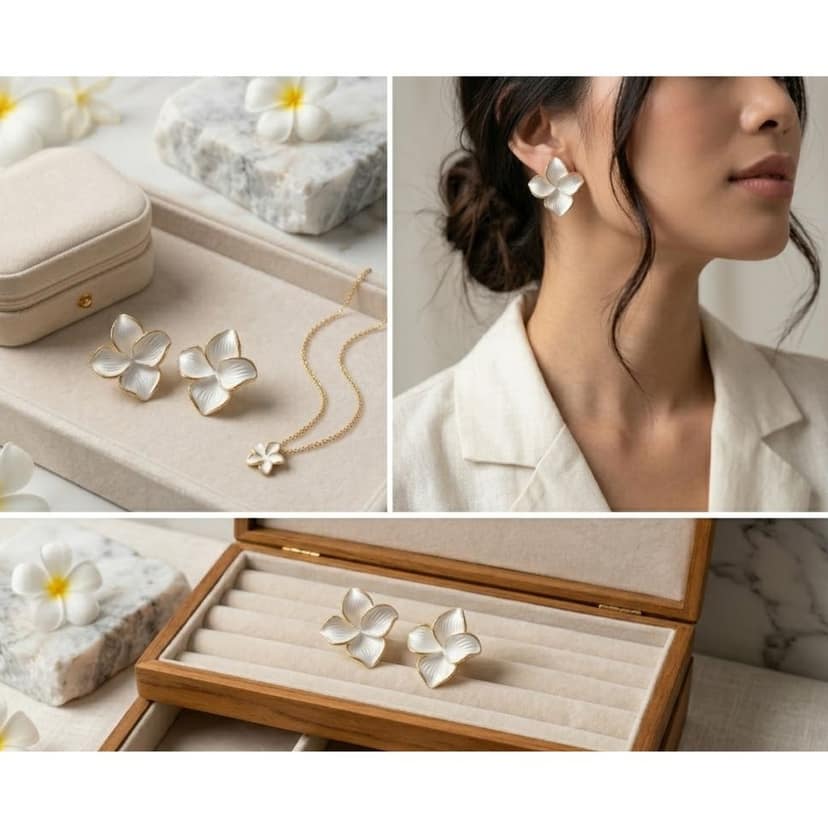 Elegantra White Flower Stud Earrings for Women and Girls | 18K Gold Plated Waterproof Stainless Steel Floral Tops | Anti-Tarnish Premium Korean Western Jewelry view 7