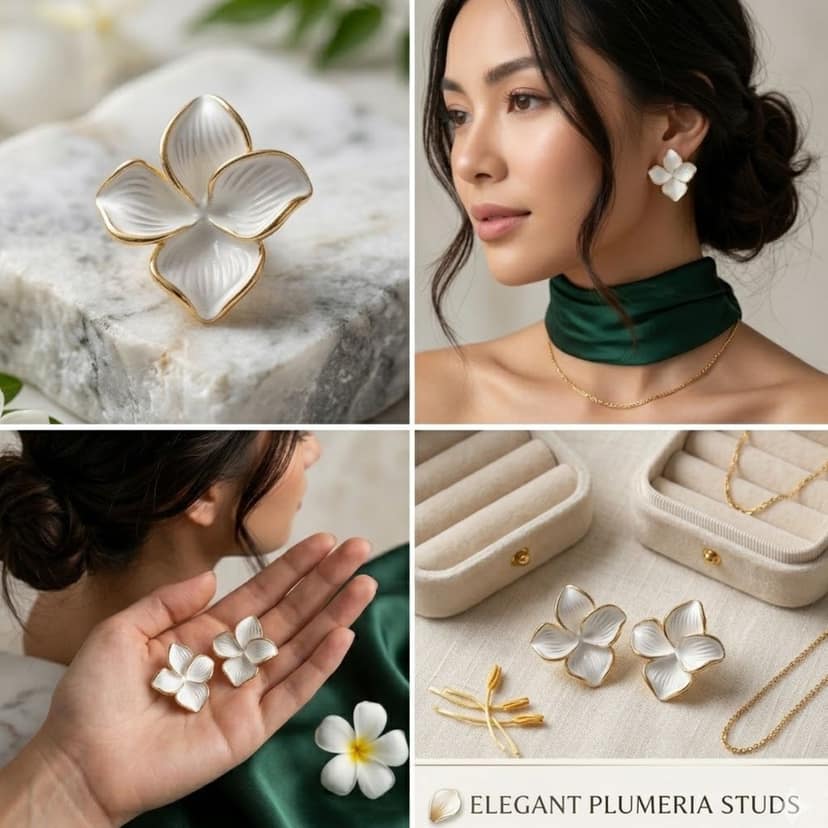 Elegantra White Flower Stud Earrings for Women and Girls | 18K Gold Plated Waterproof Stainless Steel Floral Tops | Anti-Tarnish Premium Korean Western Jewelry view 9
