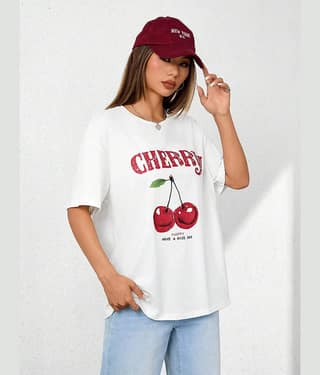 ELBATROSS Women Cotton Blend Printed Oversized Fit Round Neck T-Shirt ( Grey )