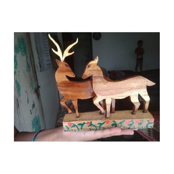 Wooden Deer Couple Showpiece
