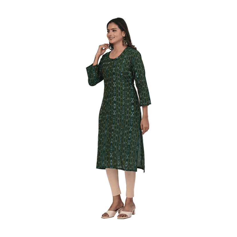 GUENDICHA HAAT Sambalpuri Certified Handloom Women's Pure Cotton Kurta view 3