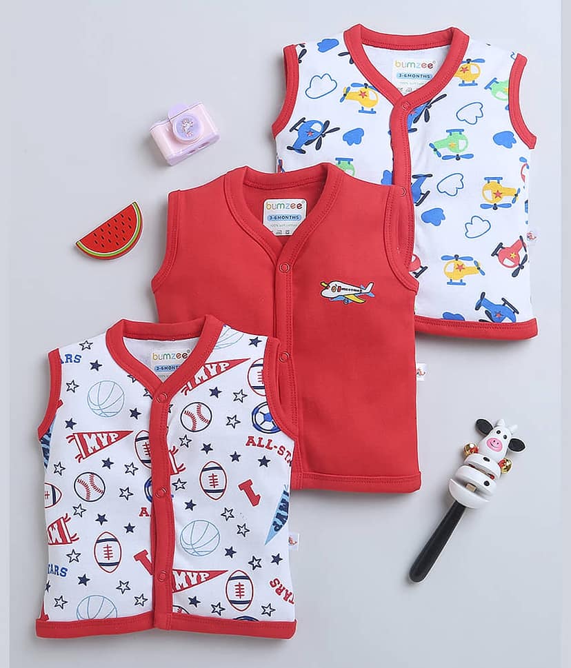 BUMZEE Pack of 3 Baby Boys Cotton T-Shirt ( Red )