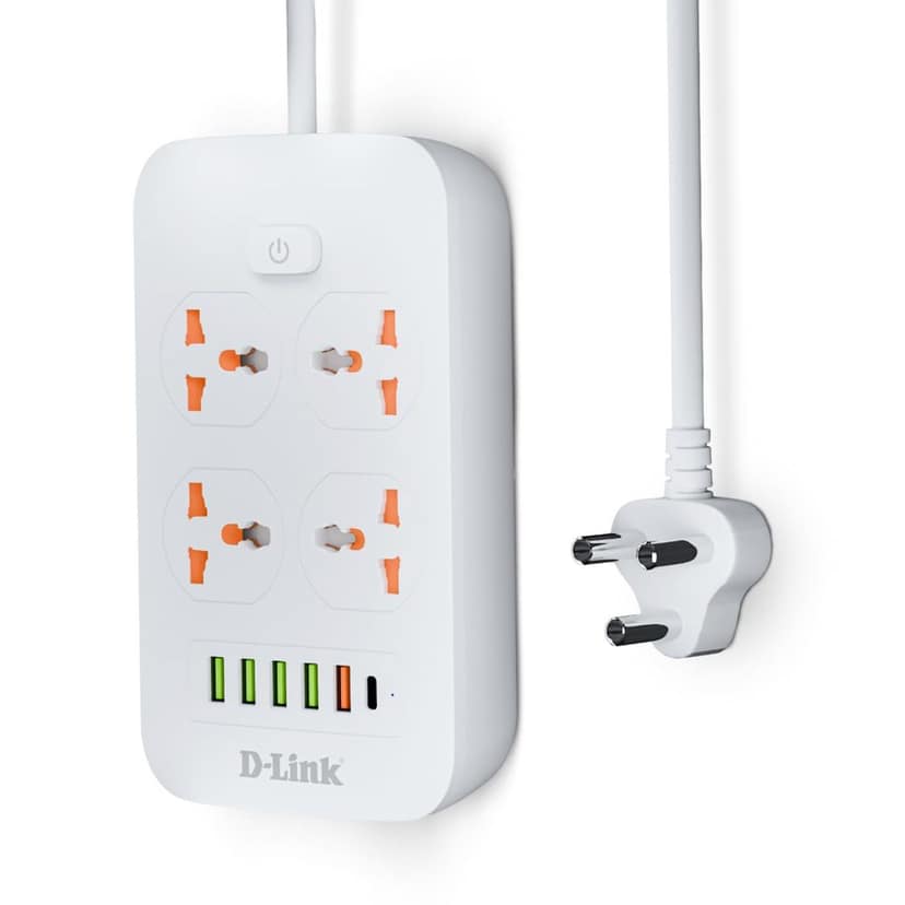 D-Link Power Strip (DPA-F451) with 4 Universal Sockets with Child Security + 5 USB Ports + 1 Type-C Port, High Temperature Fuse Protector, 1500W with 2 Meter Cable, 250 Volts, White view 6