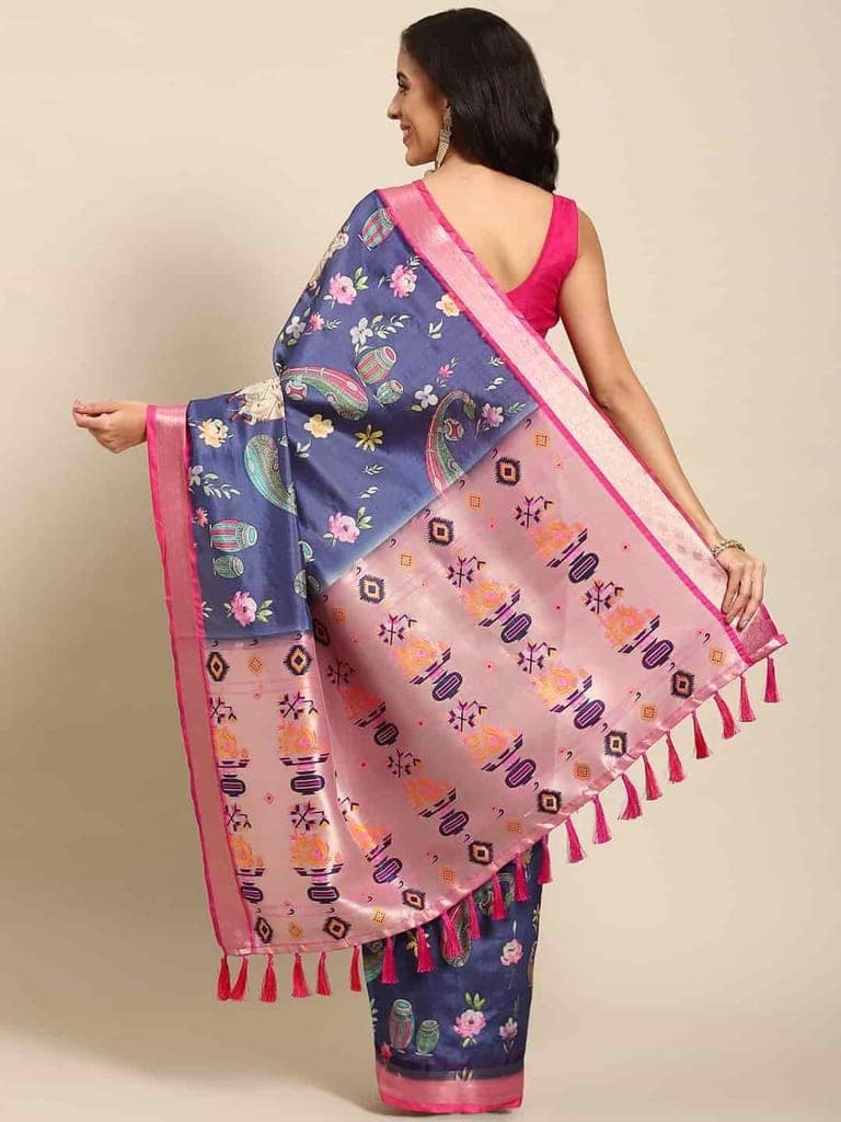 Women's Kalamkari Print with Regal Weave Silk Saree With Unstiched Blouse Piece view 3