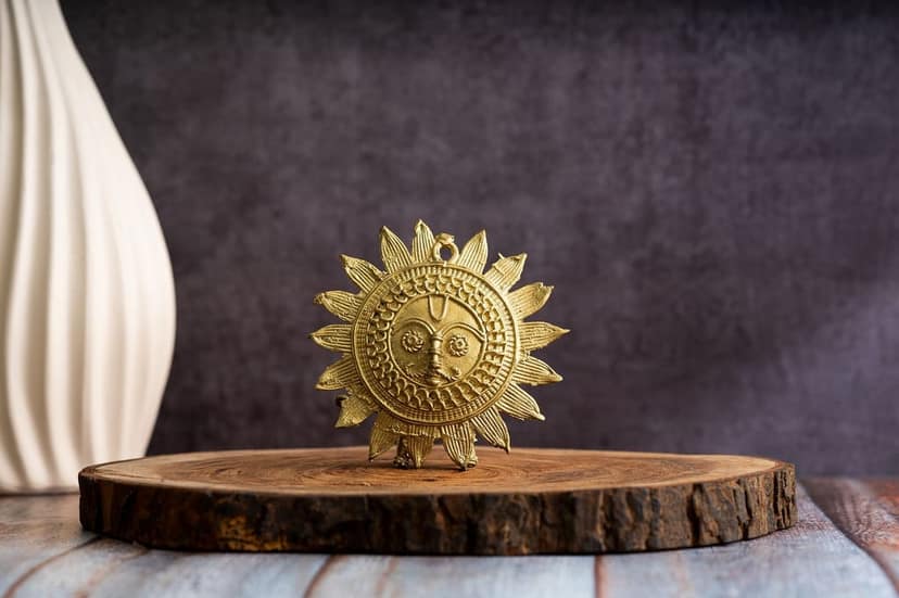 SOWPEACE Handcrafted dhokra art Sunplate“Wall of Golden Sanguine” brass showpiece, premium artisan made Wall home decor for living r view 2