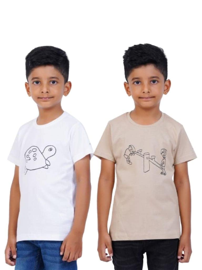 AIR GARB Boys Round Neck Printed Cotton T-shirt for 2-3 Years - Pack of 2 (K23-TW-SB) Multicolour