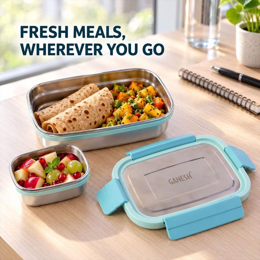 Stainless Steel Lunch Box Set – Leak-Resistant & Easy to Carry view 2