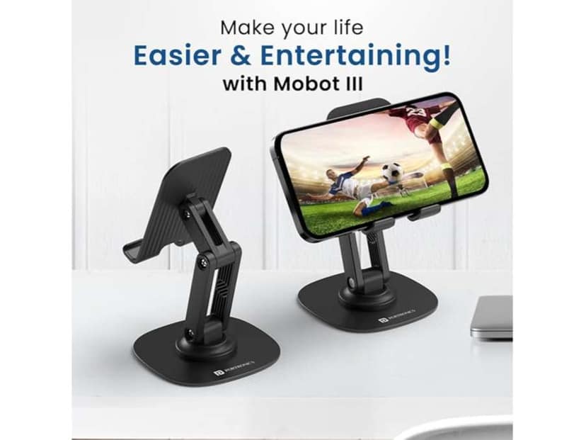 Portronics Mobot III 360° Rotatable & Foldable Mobile Phone Holder With Stable Metallic base,Adjustable Height, Anti Skid Pad,Tabletop Mobile Phone Stand for all Smartphones,tablets,Kindle,ipad view 2