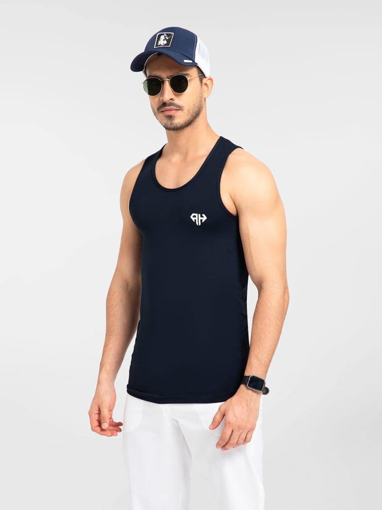 AH Gym Vest Navy Blue 4-Way Stretch view 3