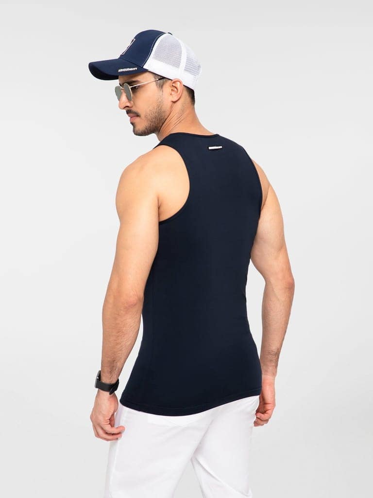 AH Gym Vest Navy Blue 4-Way Stretch view 4