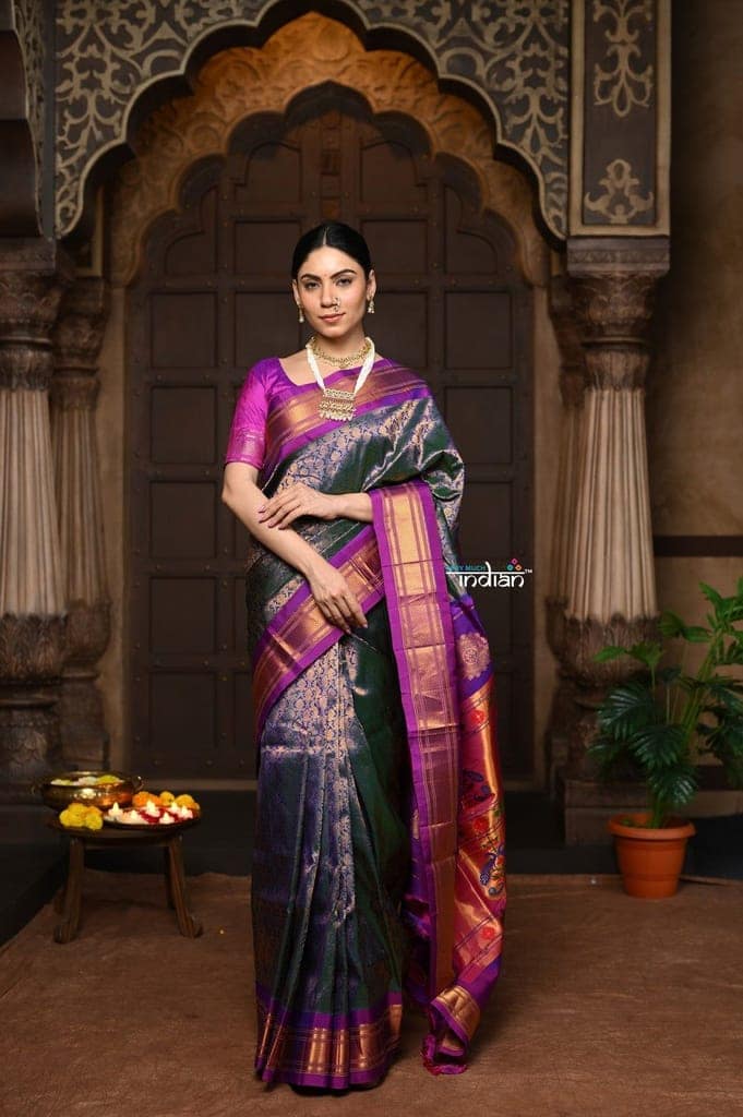 Parampara ~ Brocade Pure Silk Maharani Paithani - A Royal Weave of Elegance in Majestic Violet view 2