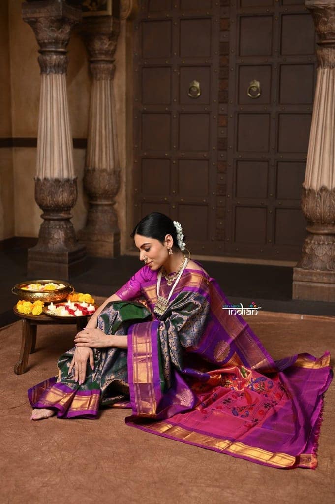 Parampara ~ Brocade Pure Silk Maharani Paithani - A Royal Weave of Elegance in Majestic Violet view 3