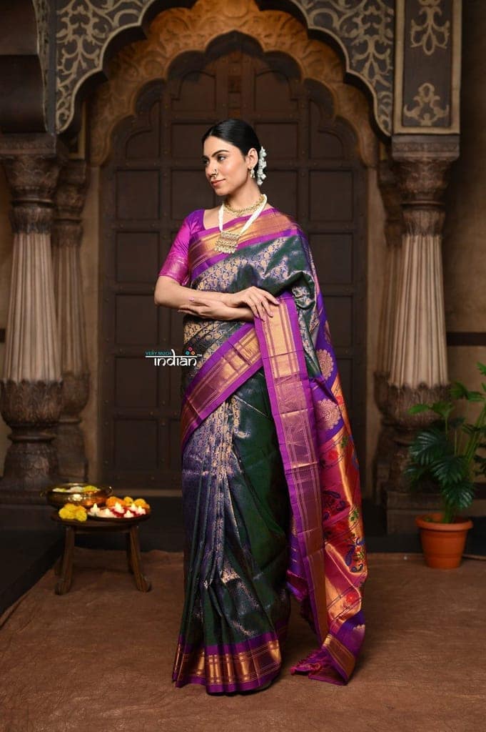 Parampara ~ Brocade Pure Silk Maharani Paithani - A Royal Weave of Elegance in Majestic Violet view 4