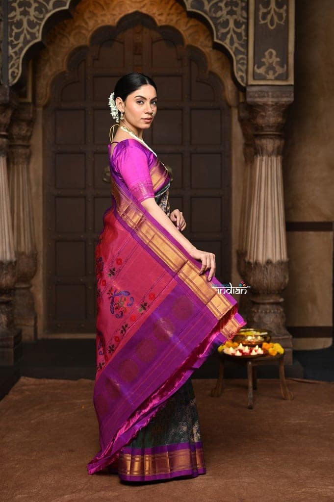 Parampara ~ Brocade Pure Silk Maharani Paithani - A Royal Weave of Elegance in Majestic Violet view 5